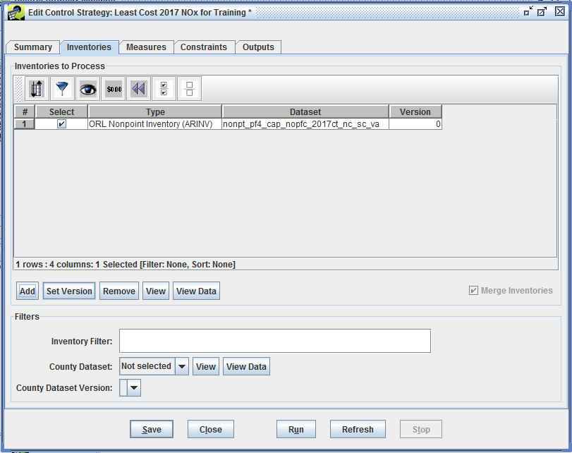 Figure 4-6: Inventories Tab of Edit Control Strategy Window