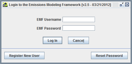 Figure 2-3: Login to the Emissions Modeling Framework Window