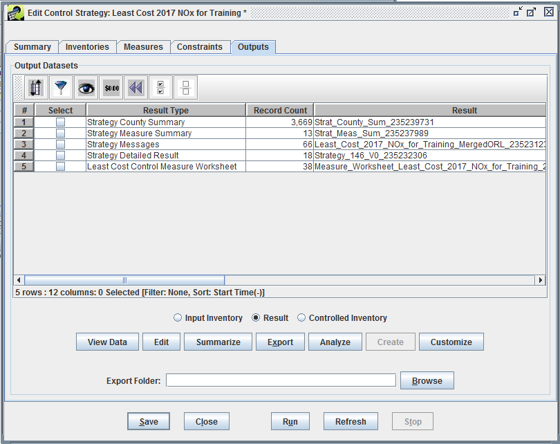 Figure 4-16: Outputs Tab of Edit Control Strategy Window for Least Cost Strategy