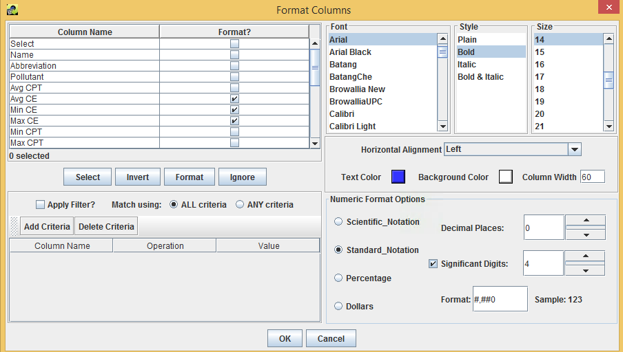 Figure 3.8: Format Columns Dialog