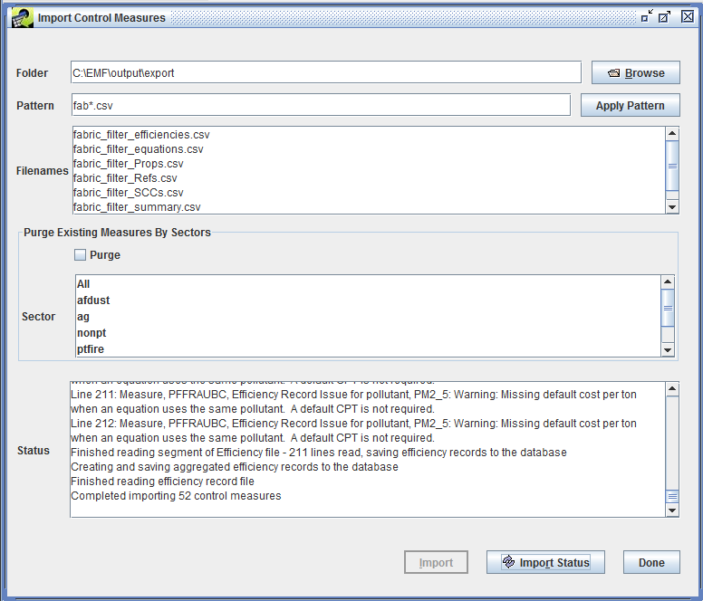 Figure 3.30: Import Control Measures Dialog