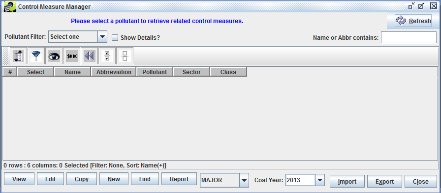 Figure 3.2: Control Measure Manager before Control Measures are Loaded
