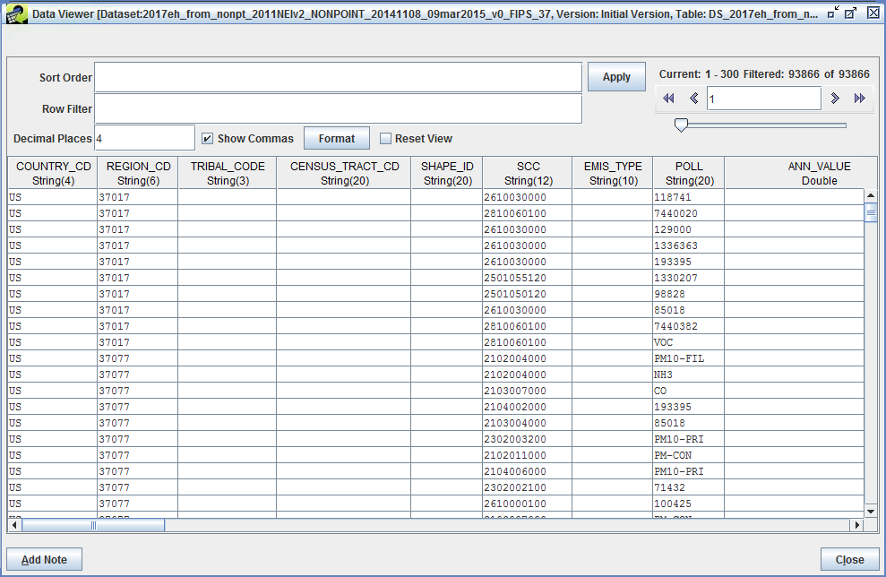 Figure 4.11: Data Viewer for an Emissions Inventory