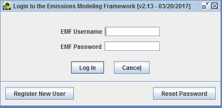 Figure 2.27: Login to the Emissions Modeling Framework Window