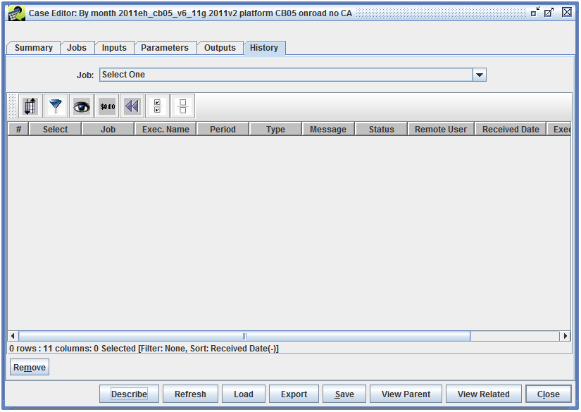 Figure 5.24: Case Editor - History Tab (Initial View)