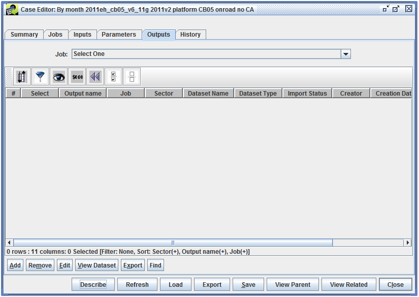 Figure 5.22: Case Editor - Outputs Tab (Initial View)