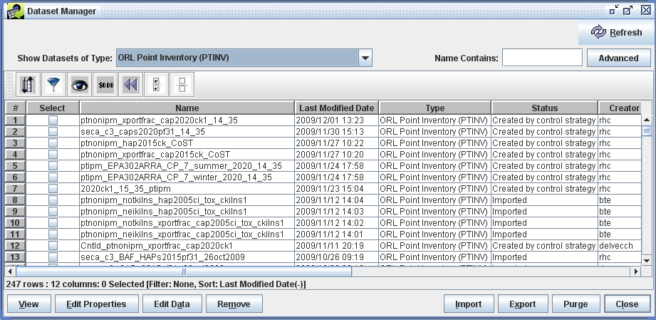 Figure 3.4: Dataset Manager Window with Datasets