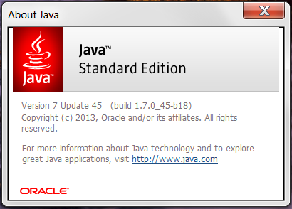 Figure 2.3: Java Version Dialog