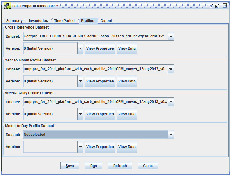 Figure 6.18: Profiles tab with datasets selected