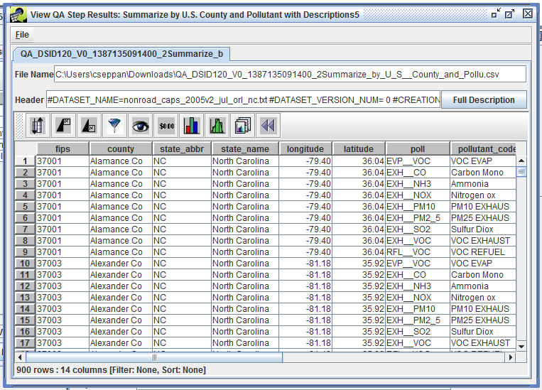 Figure 4.15: View QA Step Results with Latitude and Longitude Values