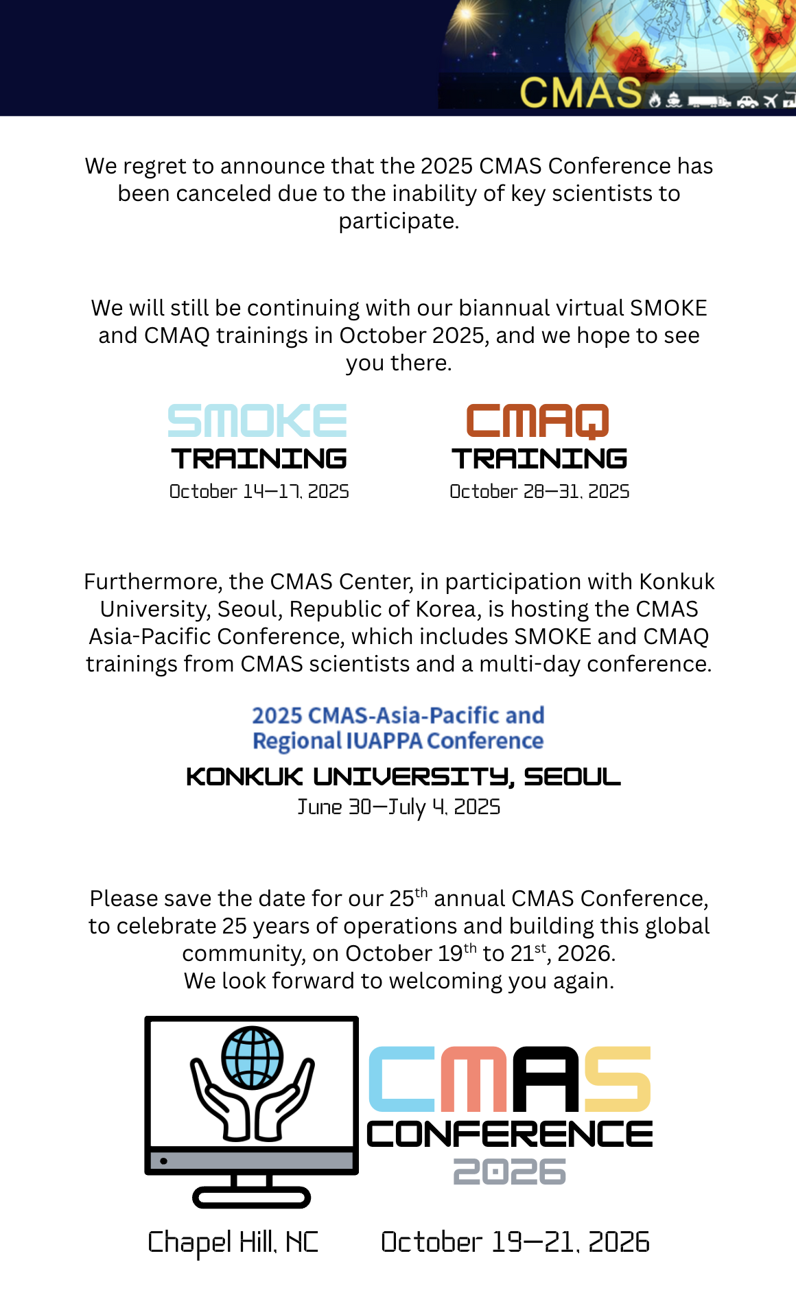 2025 CMAS Conference cancellation notice